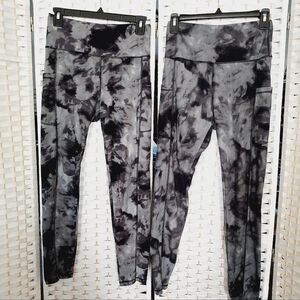 🤍2 pair❤️leggings black and gray tie-dye with side pockets SMALL
